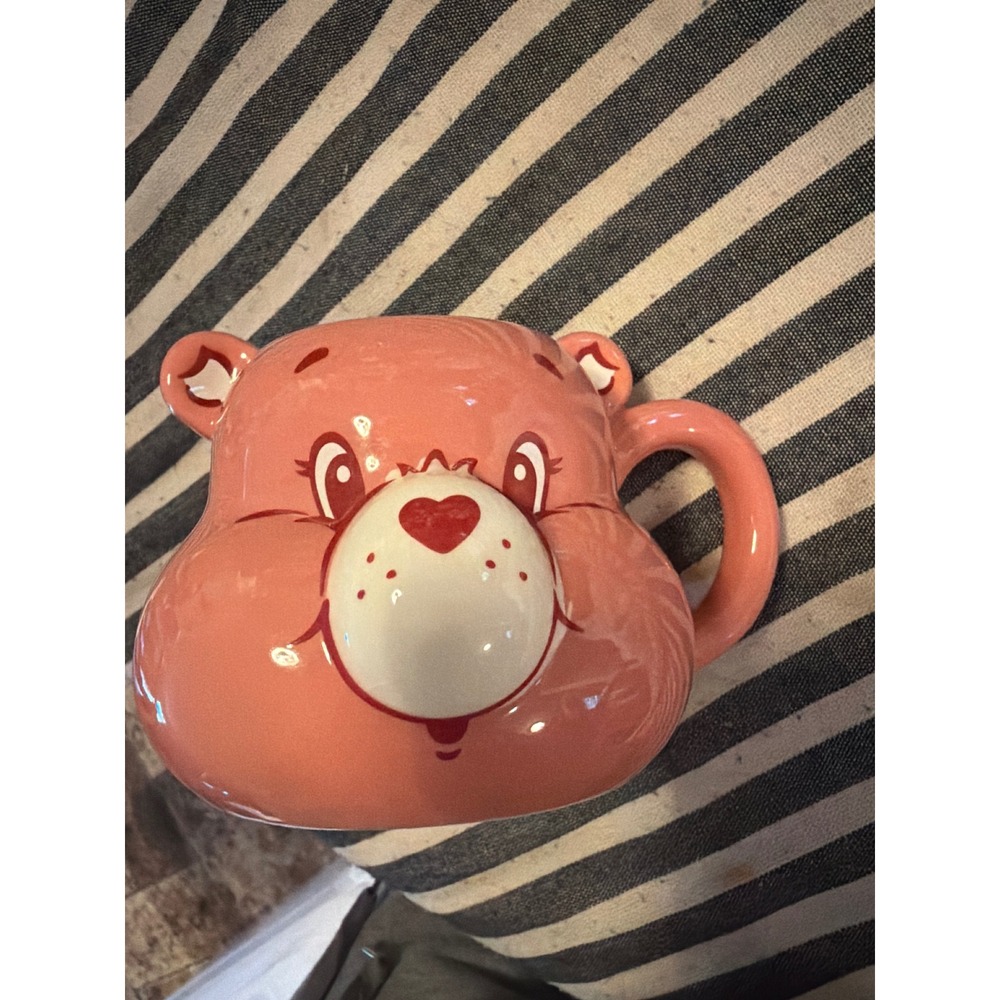 Care Bears Love-a-Lot Bear 3D Sculpted Ceramic Coffee Mug Pink Heart Nose Retro